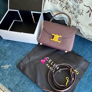 Plum Shoulder Bag with Gold Hardware